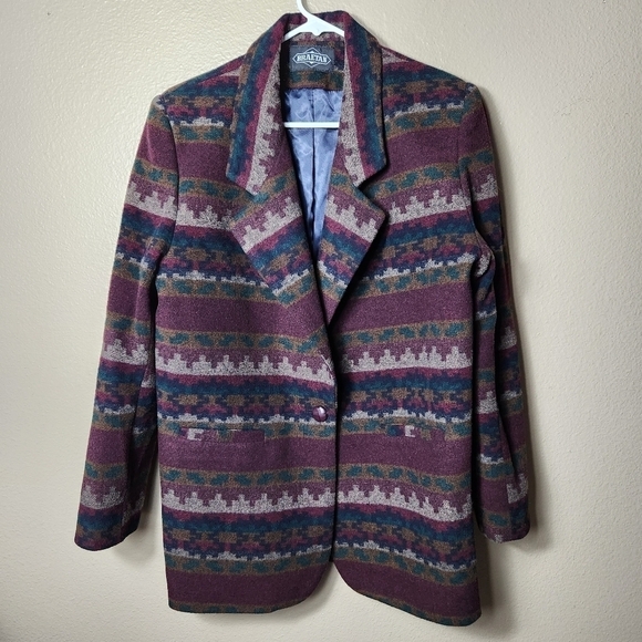 Vintage Braetan Womens Southwestern Aztec Wool Blend One Button Blazer-Size L - Picture 1 of 5